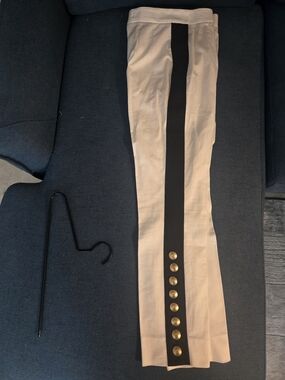 Dolce & Gabbana Cream Pants with Black Stripe and Gold Buttons